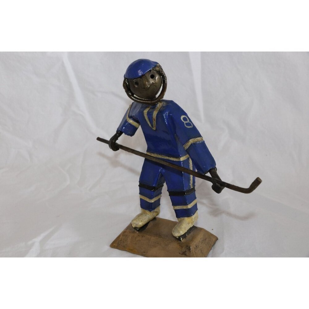 Vintage Metal Sculpture Hockey Player Number 8 Signed By Artist Handmade Hockey